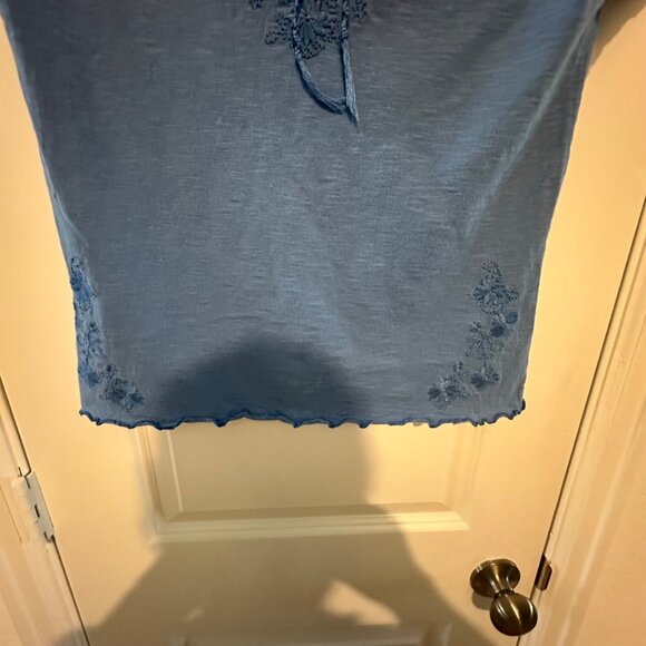 Coldwater Creek Blue Embroidered Cotton Short Sleeve Tie Neck Top S - Picture 7 of 7
